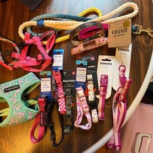 Dog collars, 2 harnesses, 1 leash SOLD